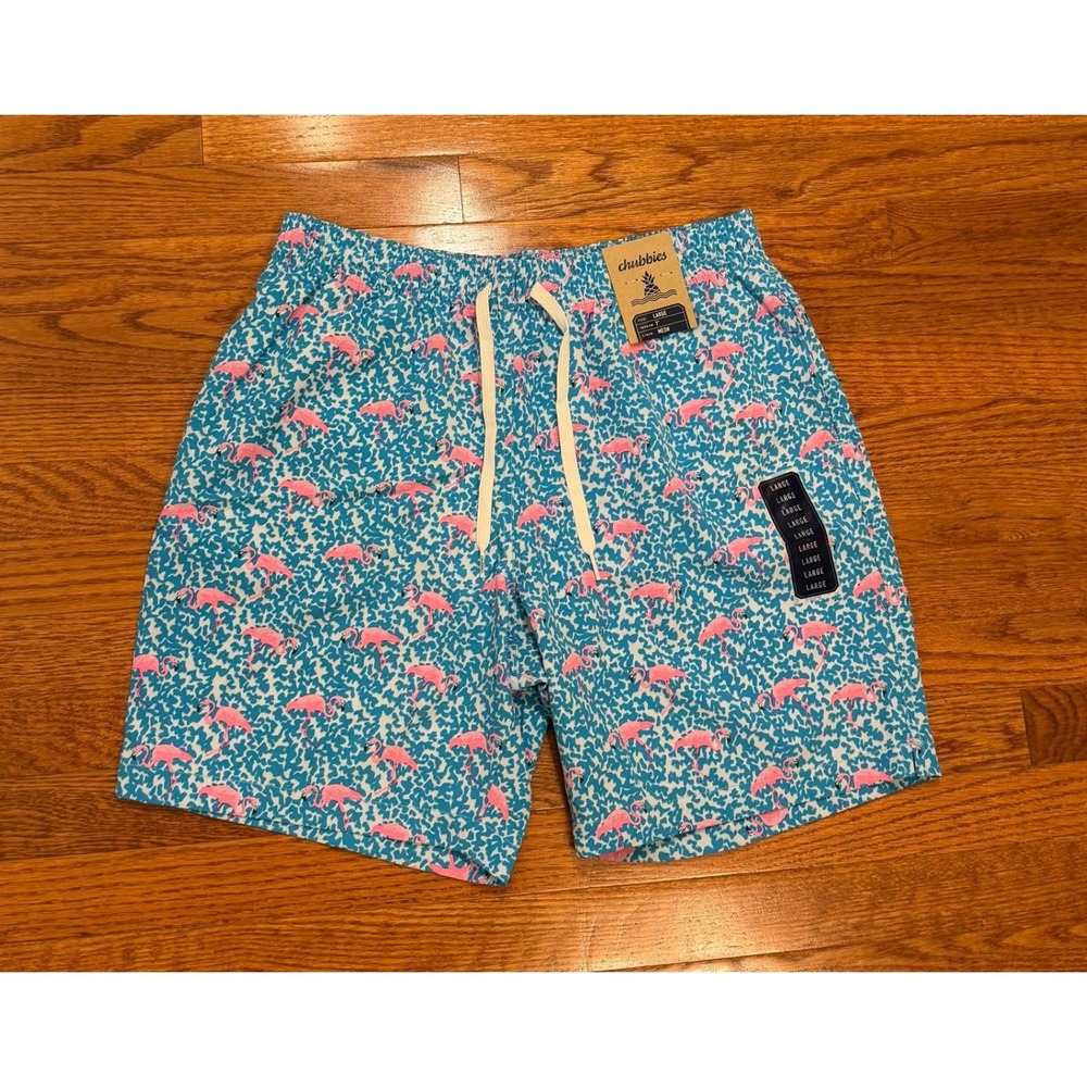 New Chubbies Swim Trunks Bathing Suit Mens Large 7" Flamingos Floral Print Lined